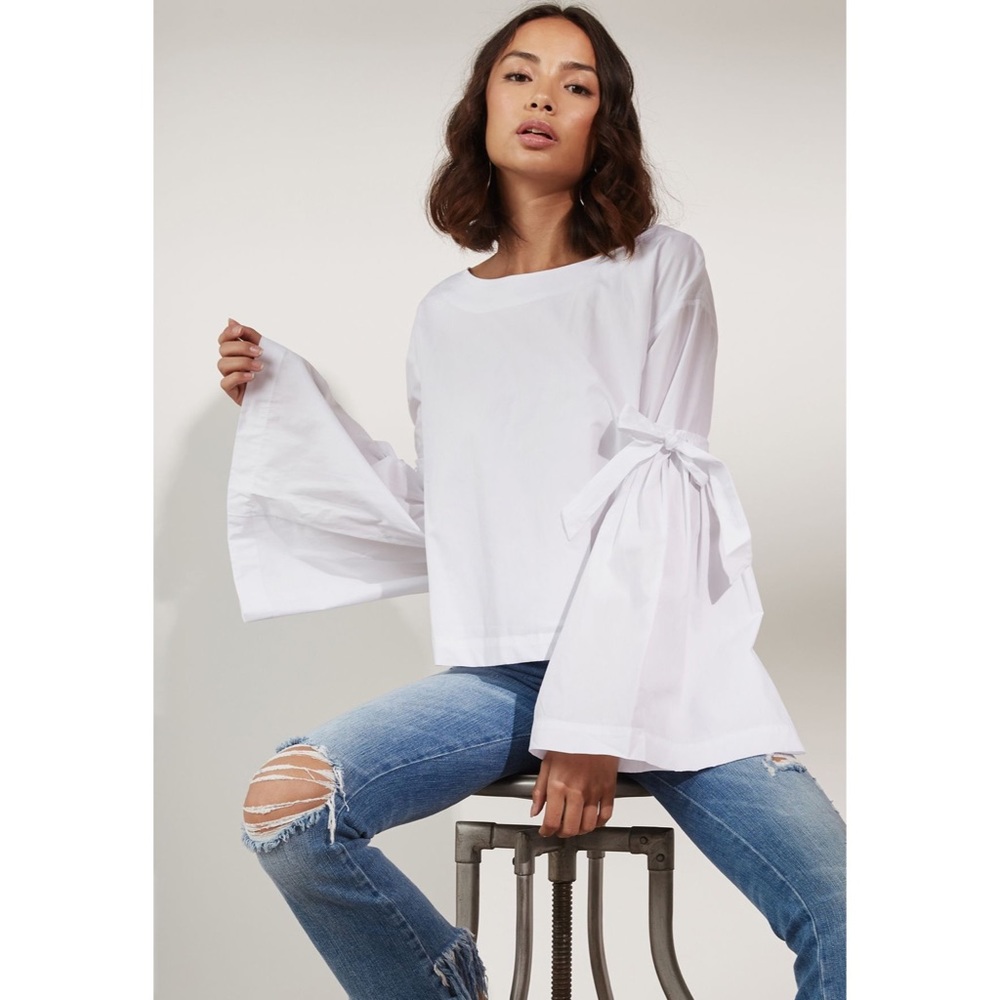 Free People Bell Sleeve Tie Detail Poplin Blouse